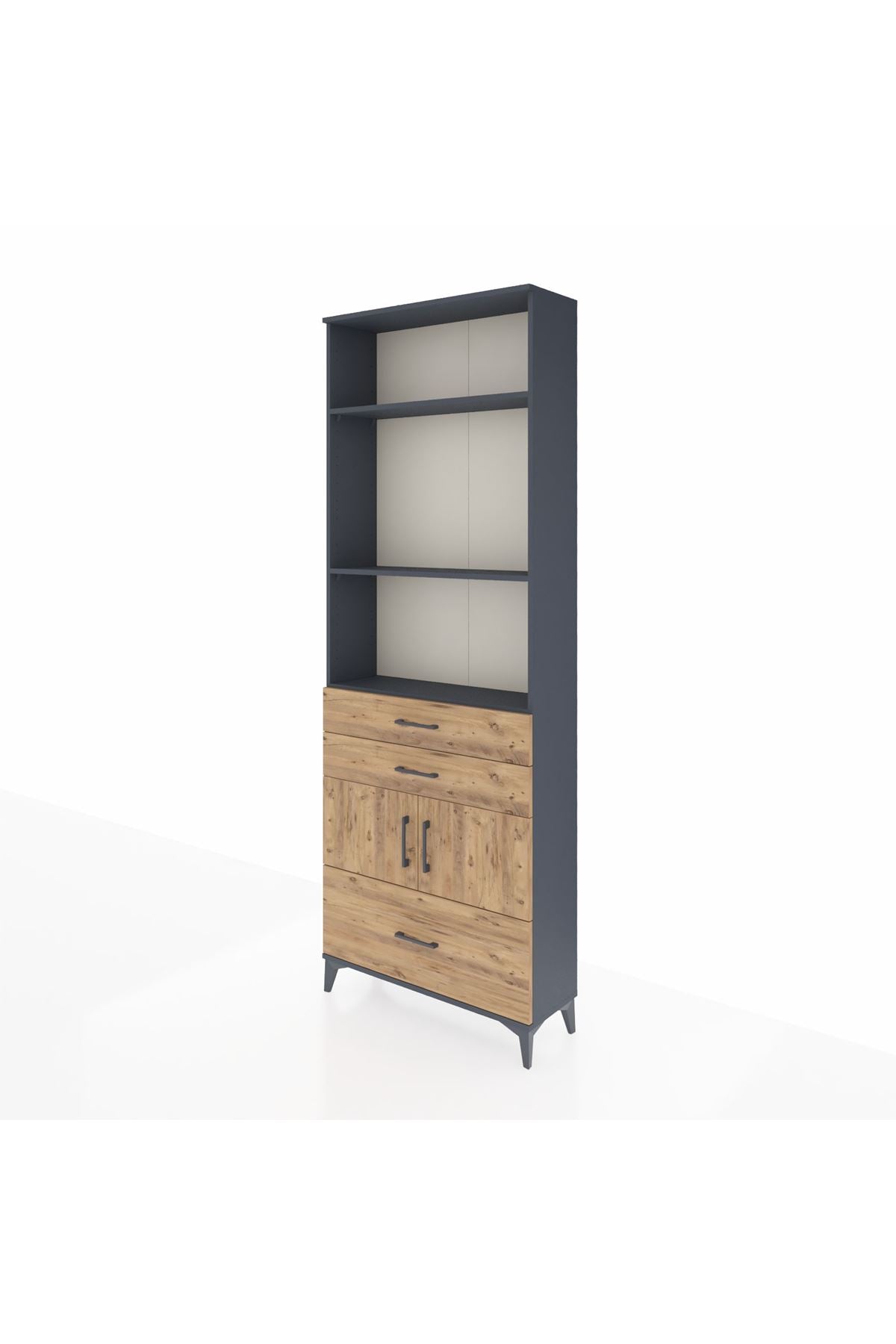 Arges Dolap 4 Raflı 3 Çekmeceli 2 Kapaklı 88x30x243 Antrasit-Çam