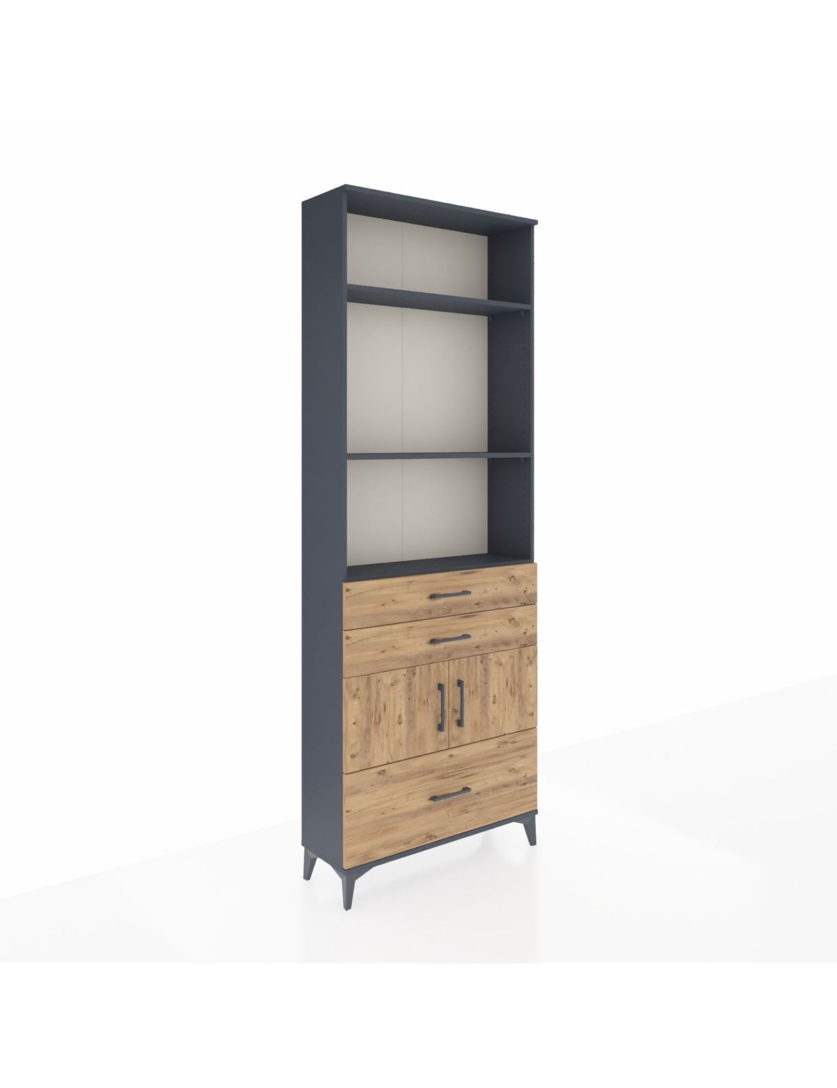 Arges Dolap 4 Raflı 3 Çekmeceli 2 Kapaklı 88x30x243 Antrasit-Çam