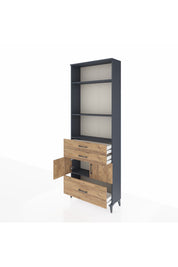Arges Dolap 4 Raflı 3 Çekmeceli 2 Kapaklı 88x30x243 Antrasit-Çam