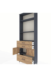 Arges Dolap 4 Raflı 3 Çekmeceli 2 Kapaklı 88x30x243 Antrasit-Çam