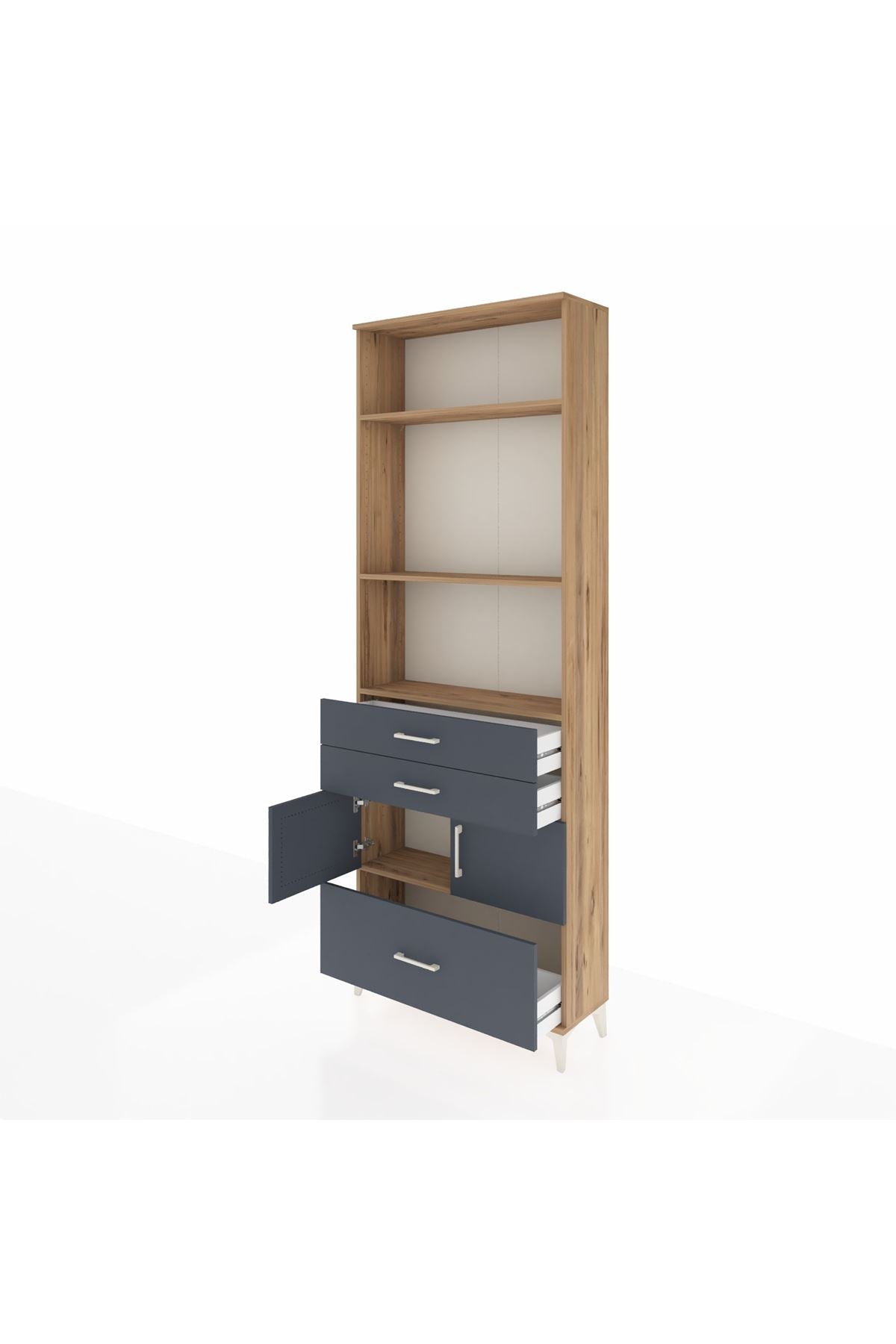 Arges Dolap 4 Raflı 3 Çekmeceli 2 Kapaklı 88x30x243 Çam-Antrasit