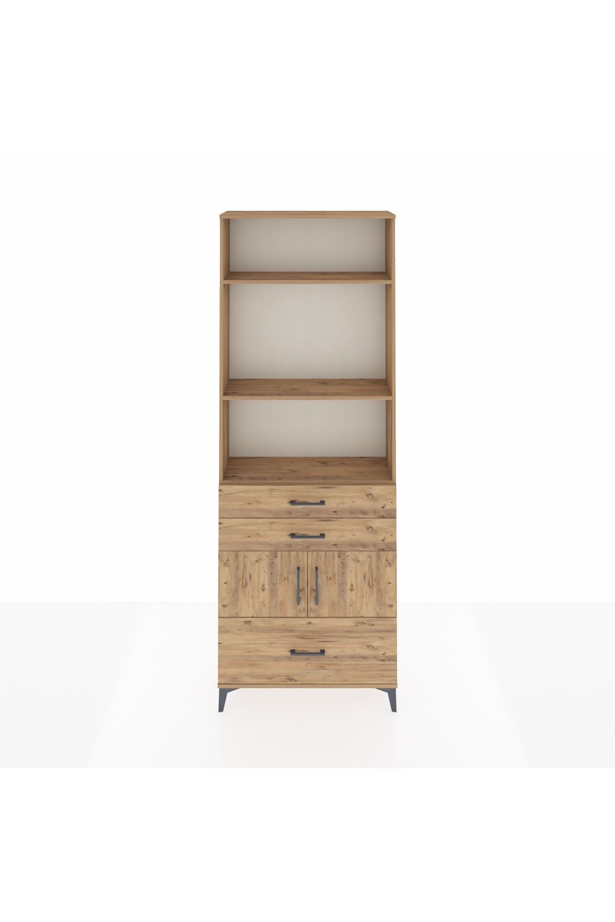 Arges Dolap 4 Raflı 3 Çekmeceli 2 Kapaklı 88x30x243 Çam-Çam