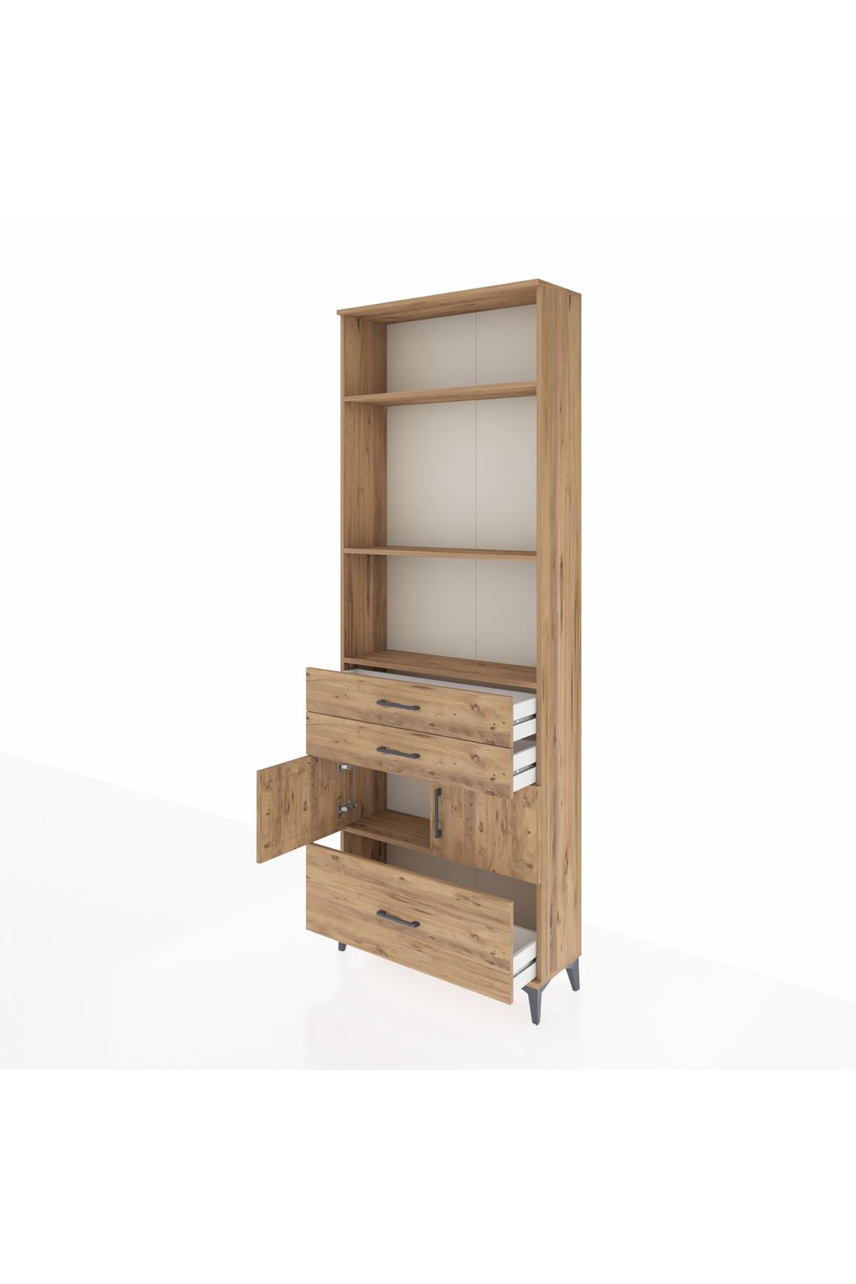 Arges Dolap 4 Raflı 3 Çekmeceli 2 Kapaklı 88x30x243 Çam-Çam