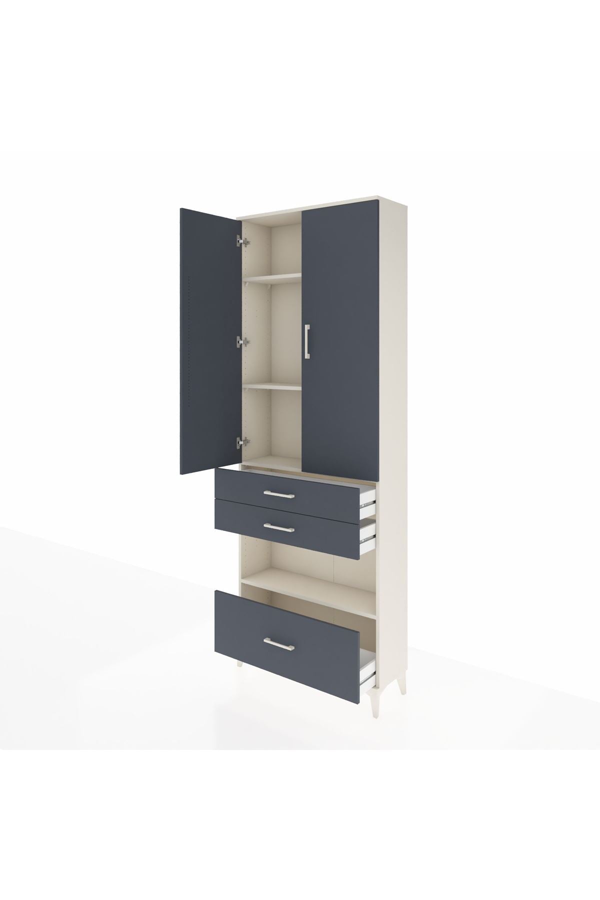 Arges Dolap 4 Raflı 3 Çekmeceli 2 Kapaklı 88x30x243 Aytaşı-Antrasit