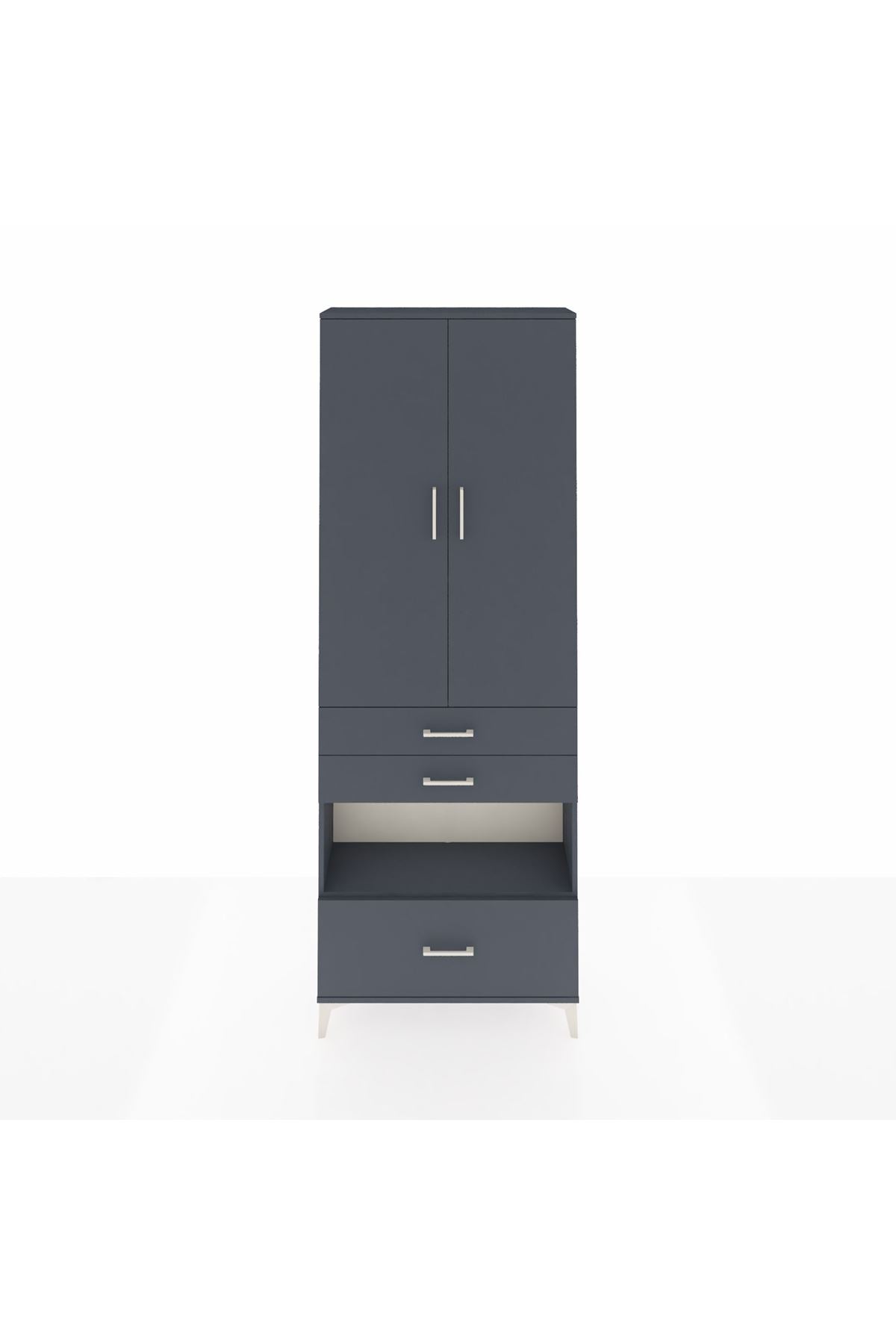 Arges Dolap 4 Raflı 3 Çekmeceli 2 Kapaklı 88x30x243 Antrasit-Antrasit
