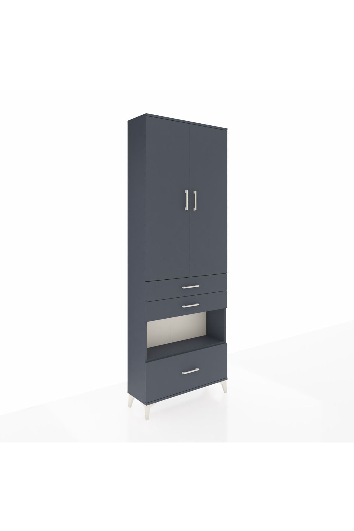 Arges Dolap 4 Raflı 3 Çekmeceli 2 Kapaklı 88x30x243 Antrasit-Antrasit