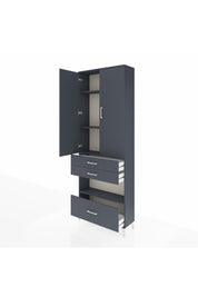 Arges Dolap 4 Raflı 3 Çekmeceli 2 Kapaklı 88x30x243 Antrasit-Antrasit