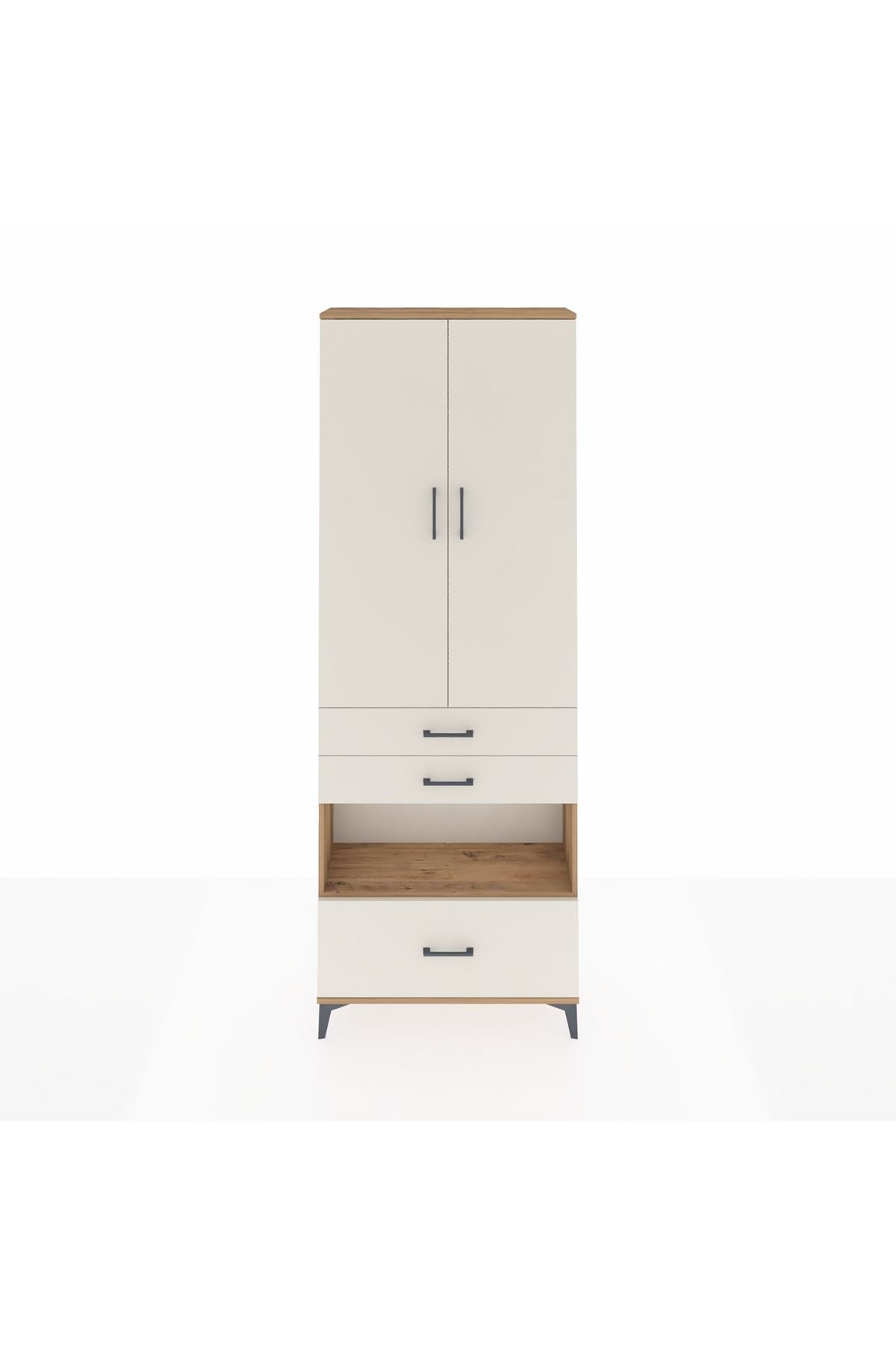 Arges Dolap 4 Raflı 3 Çekmeceli 2 Kapaklı 88x30x243 Çam-Aytaşı