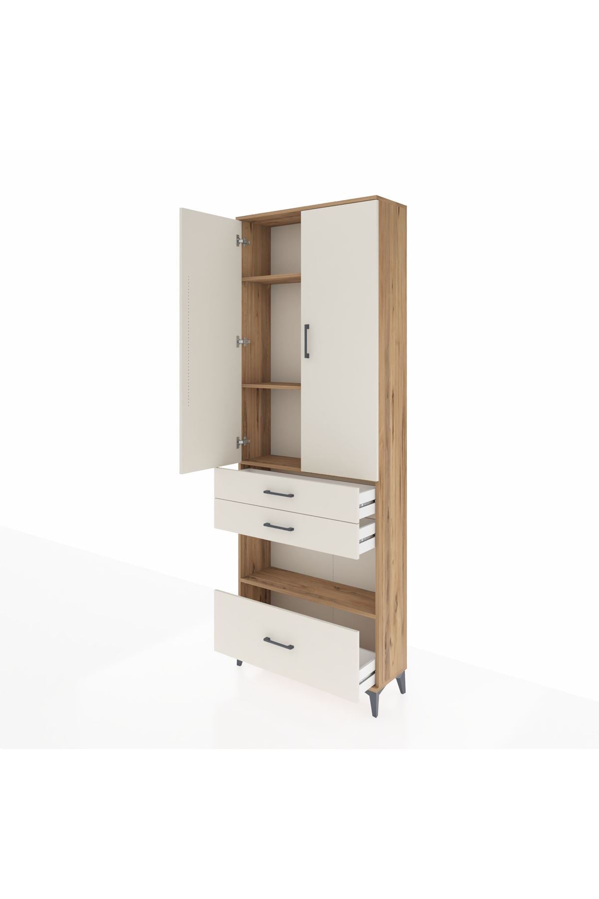 Arges Dolap 4 Raflı 3 Çekmeceli 2 Kapaklı 88x30x243 Çam-Aytaşı