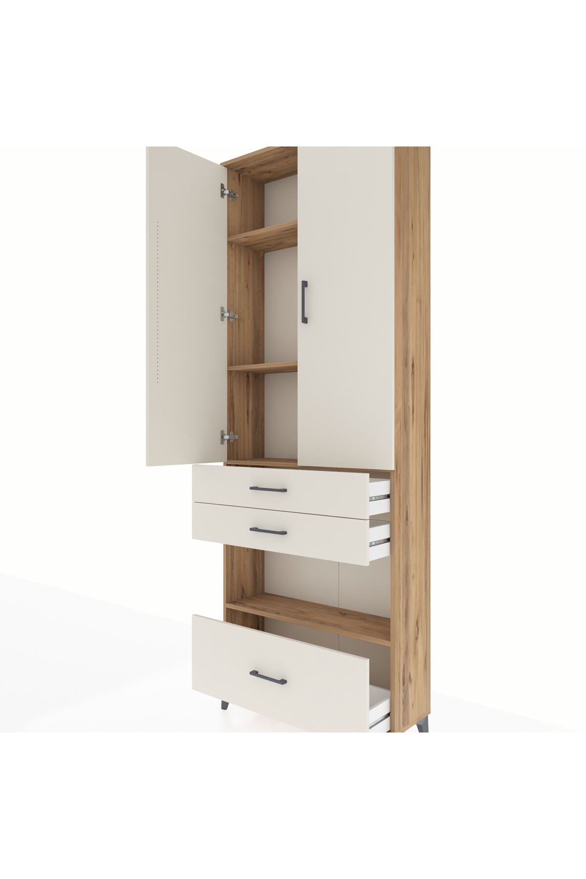 Arges Dolap 4 Raflı 3 Çekmeceli 2 Kapaklı 88x30x243 Çam-Aytaşı