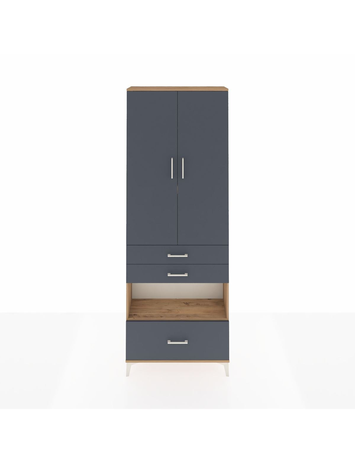 Arges Dolap 4 Raflı 3 Çekmeceli 2 Kapaklı 88x30x243 Çam-Antrasit