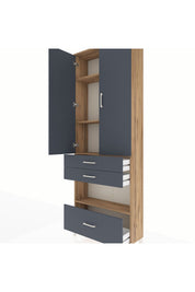Arges Dolap 4 Raflı 3 Çekmeceli 2 Kapaklı 88x30x243 Çam-Antrasit