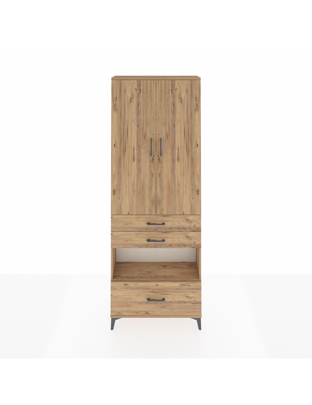 Arges Dolap 4 Raflı 3 Çekmeceli 2 Kapaklı 88x30x243 Çam-Çam