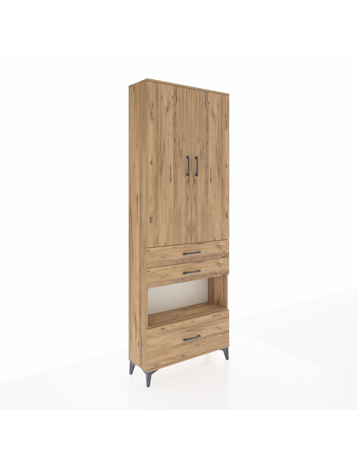 Arges Dolap 4 Raflı 3 Çekmeceli 2 Kapaklı 88x30x243 Çam-Çam