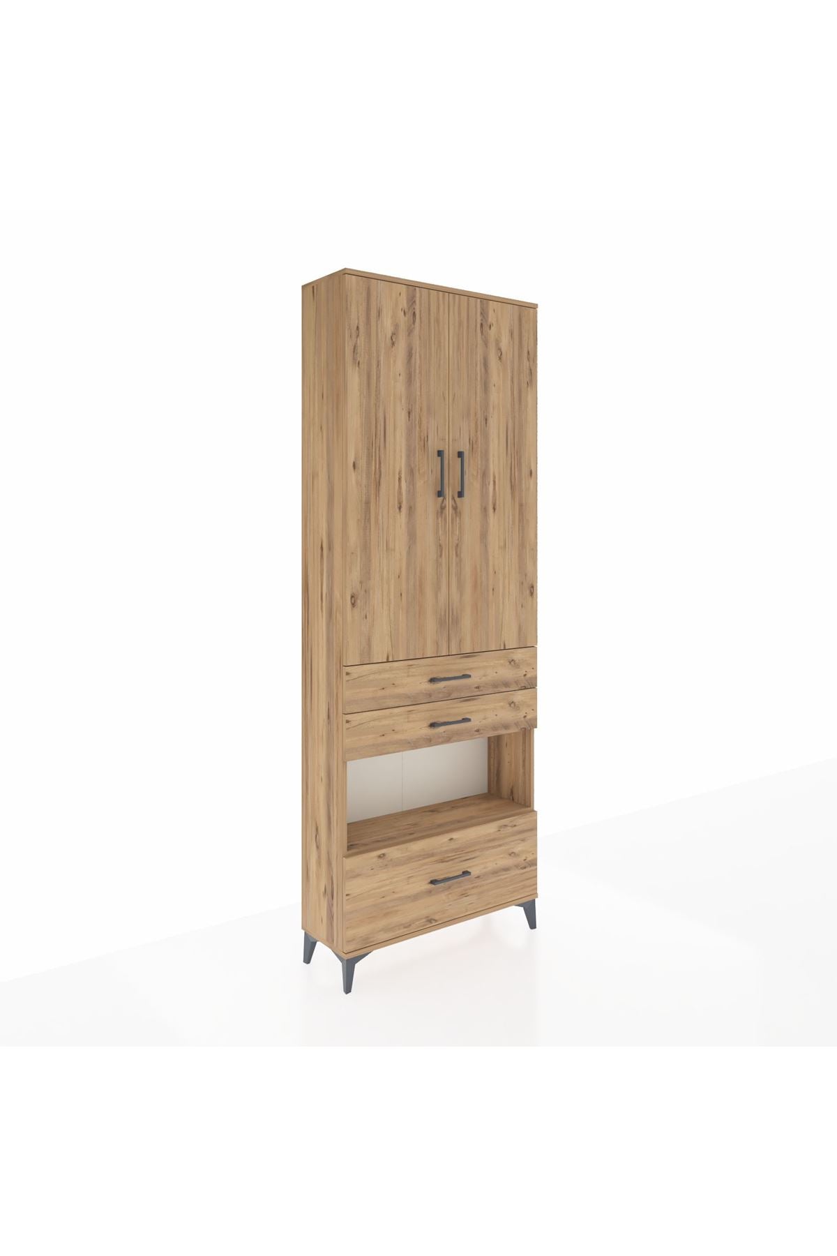 Arges Dolap 4 Raflı 3 Çekmeceli 2 Kapaklı 88x30x243 Çam-Çam