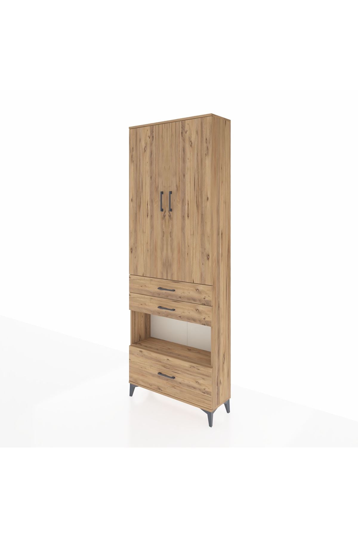 Arges Dolap 4 Raflı 3 Çekmeceli 2 Kapaklı 88x30x243 Çam-Çam