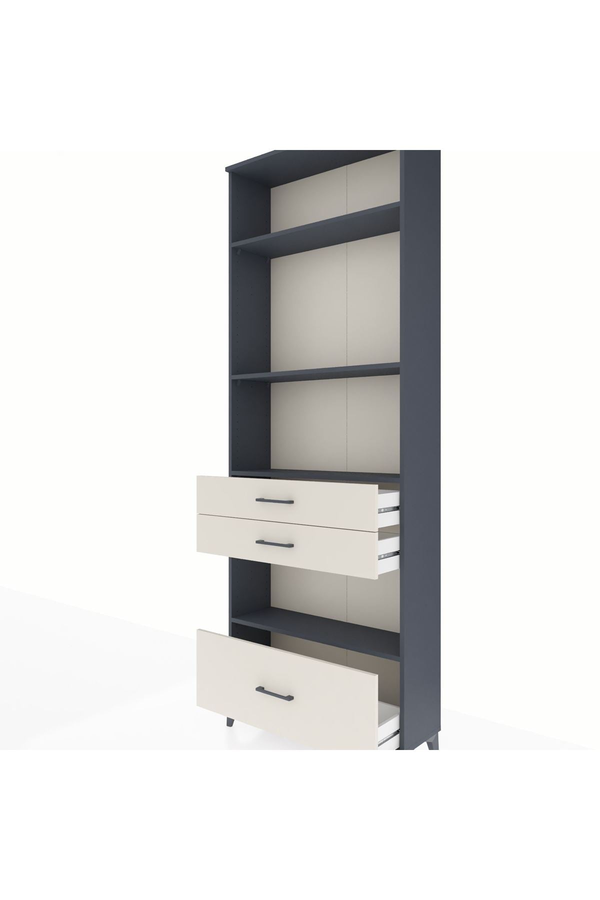 Arges Dolap 4 Raflı 3 Çekmeceli 88x30x243 Antrasit-Aytaşı