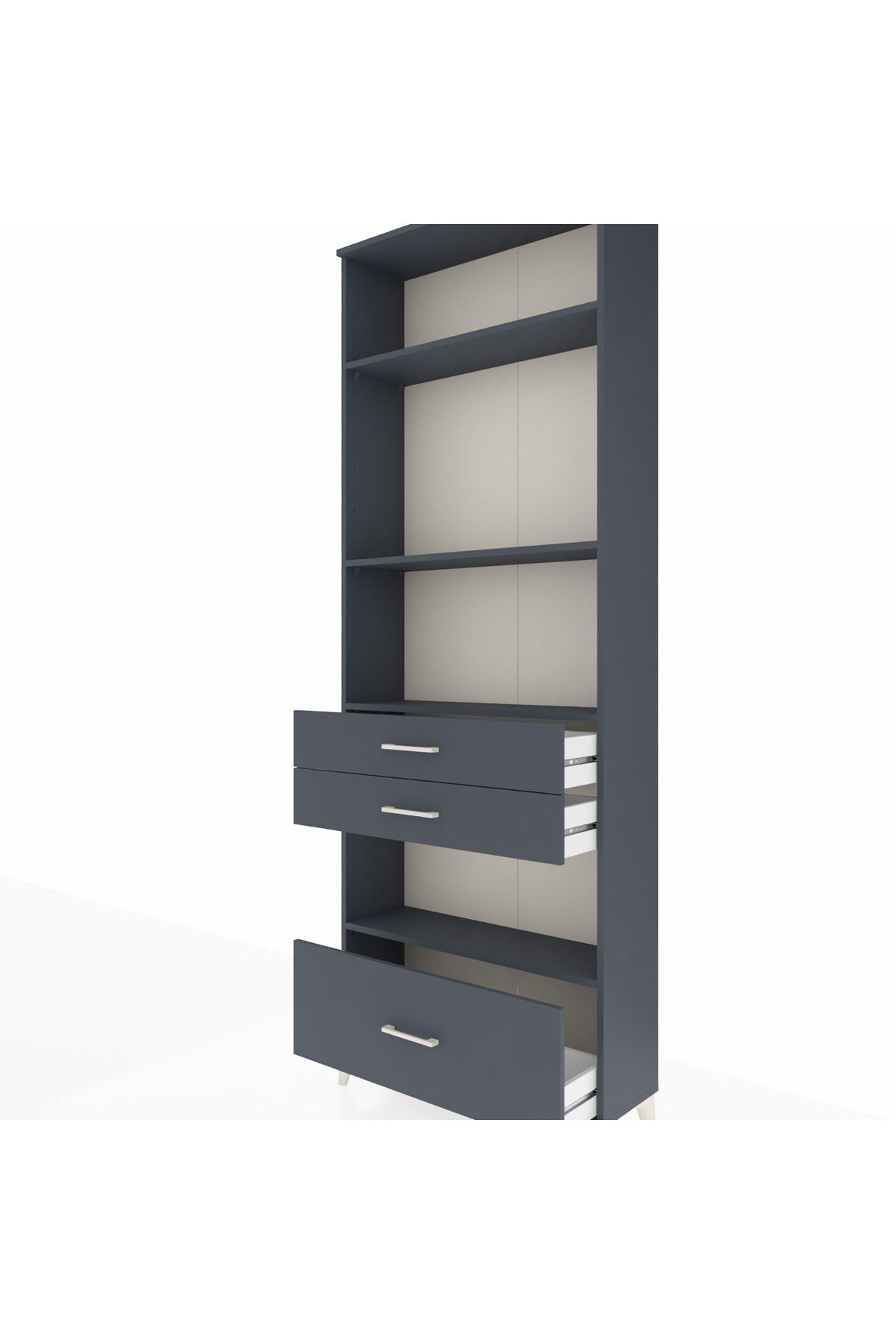 Arges Dolap 4 Raflı 3 Çekmeceli 88x30x243 Antrasit-Antrasit