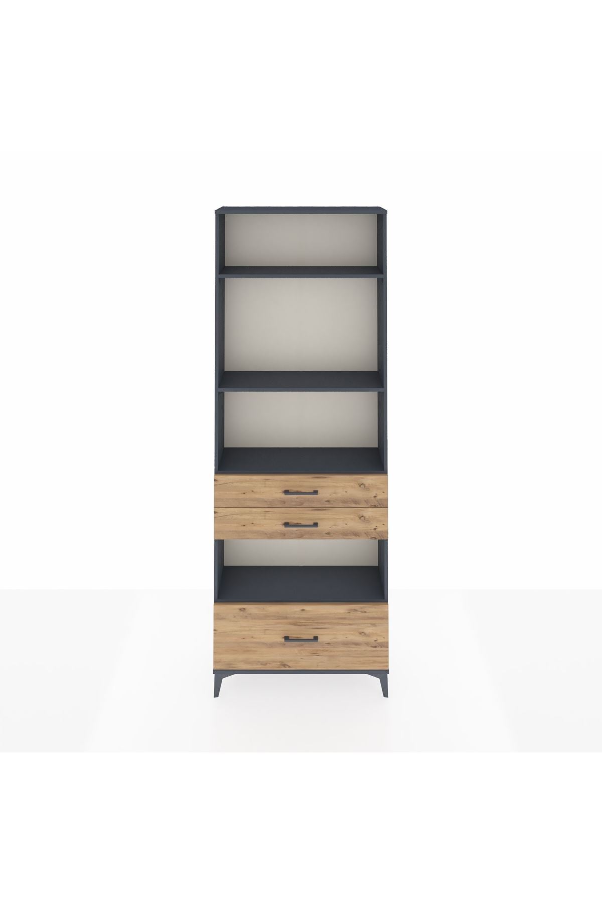 Arges Dolap 4 Raflı 3 Çekmeceli 88x30x243 Antrasit-Çam