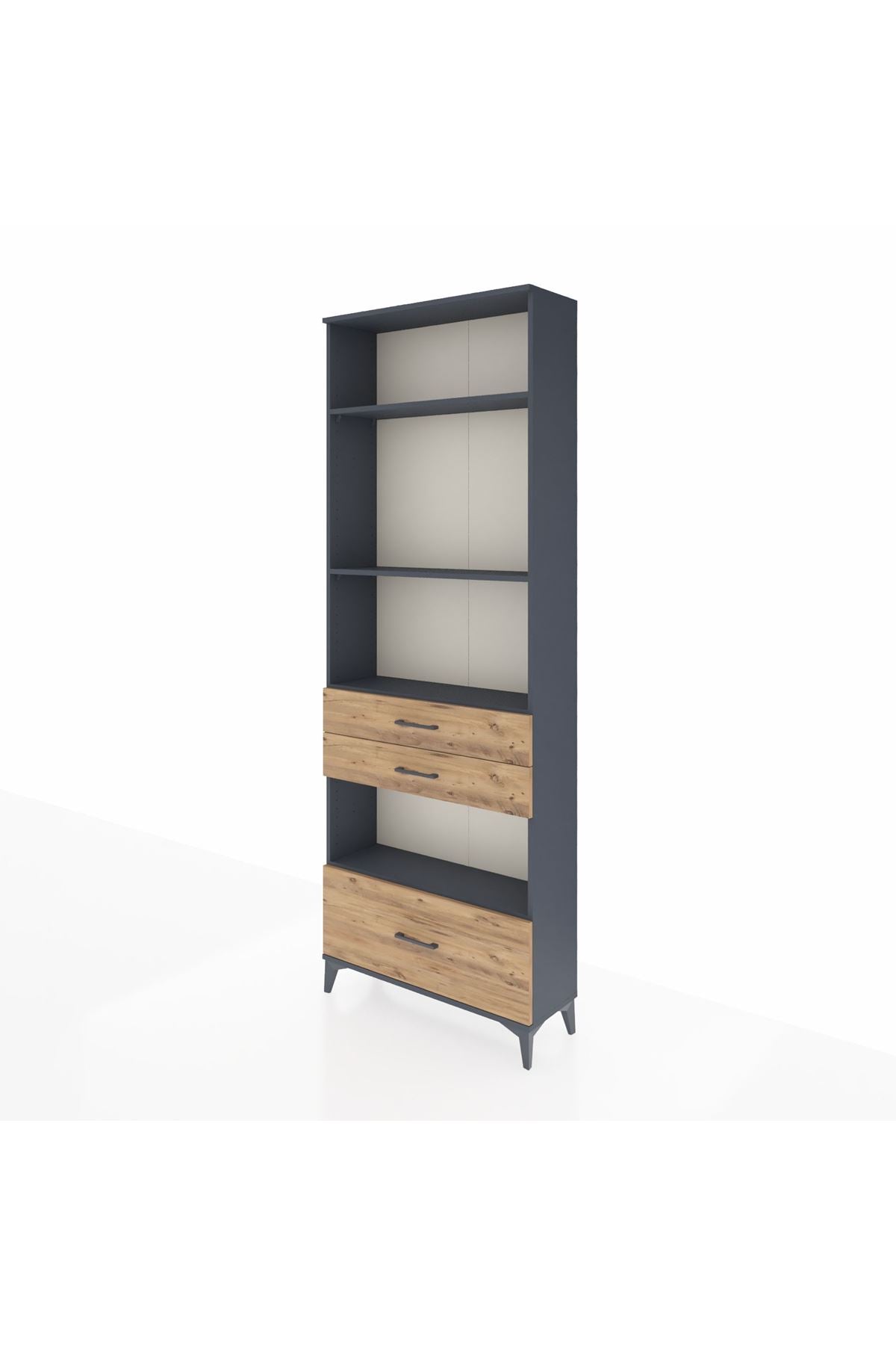 Arges Dolap 4 Raflı 3 Çekmeceli 88x30x243 Antrasit-Çam