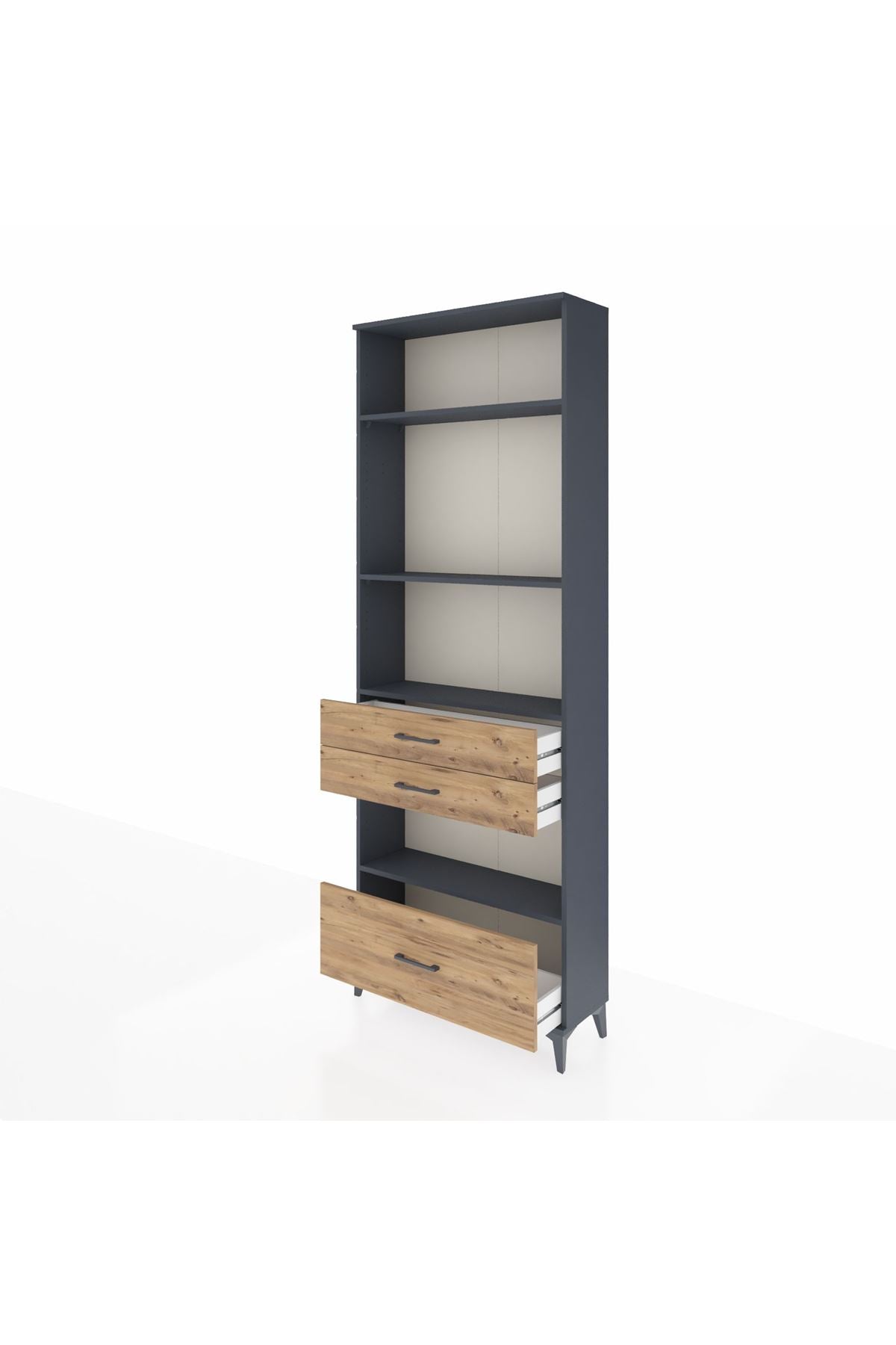 Arges Dolap 4 Raflı 3 Çekmeceli 88x30x243 Antrasit-Çam