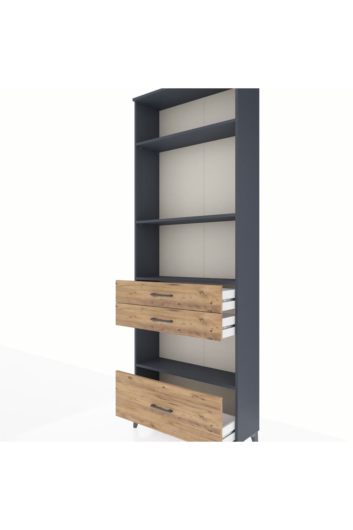 Arges Dolap 4 Raflı 3 Çekmeceli 88x30x243 Antrasit-Çam