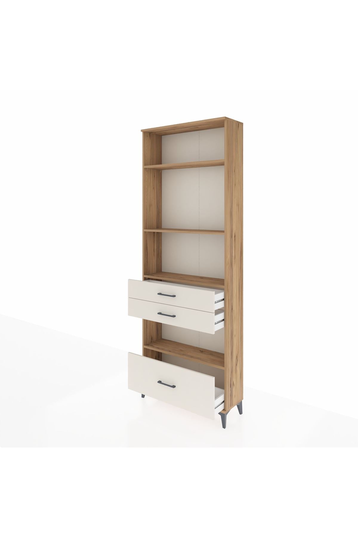 Arges Dolap 4 Raflı 3 Çekmeceli 88x30x243 Çam-Aytaşı