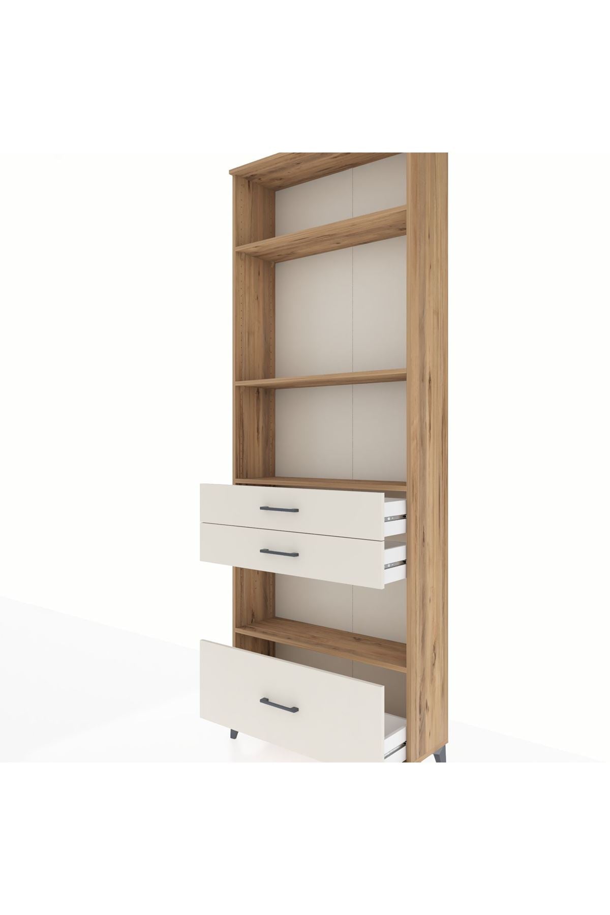 Arges Dolap 4 Raflı 3 Çekmeceli 88x30x243 Çam-Aytaşı