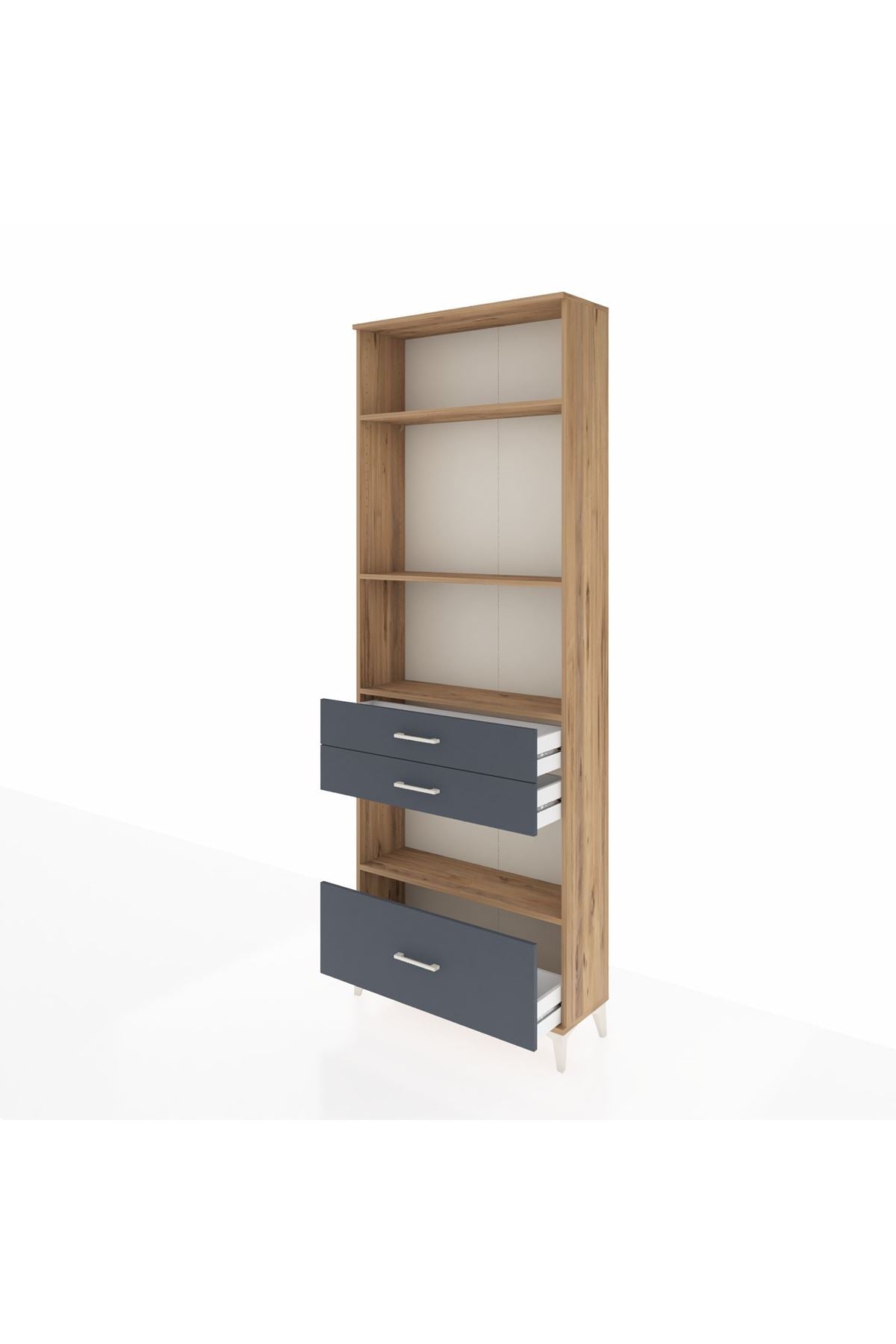 Arges Dolap 4 Raflı 3 Çekmeceli 88x30x243 Çam-Antrasit