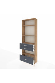 Arges Dolap 4 Raflı 3 Çekmeceli 88x30x243 Çam-Antrasit