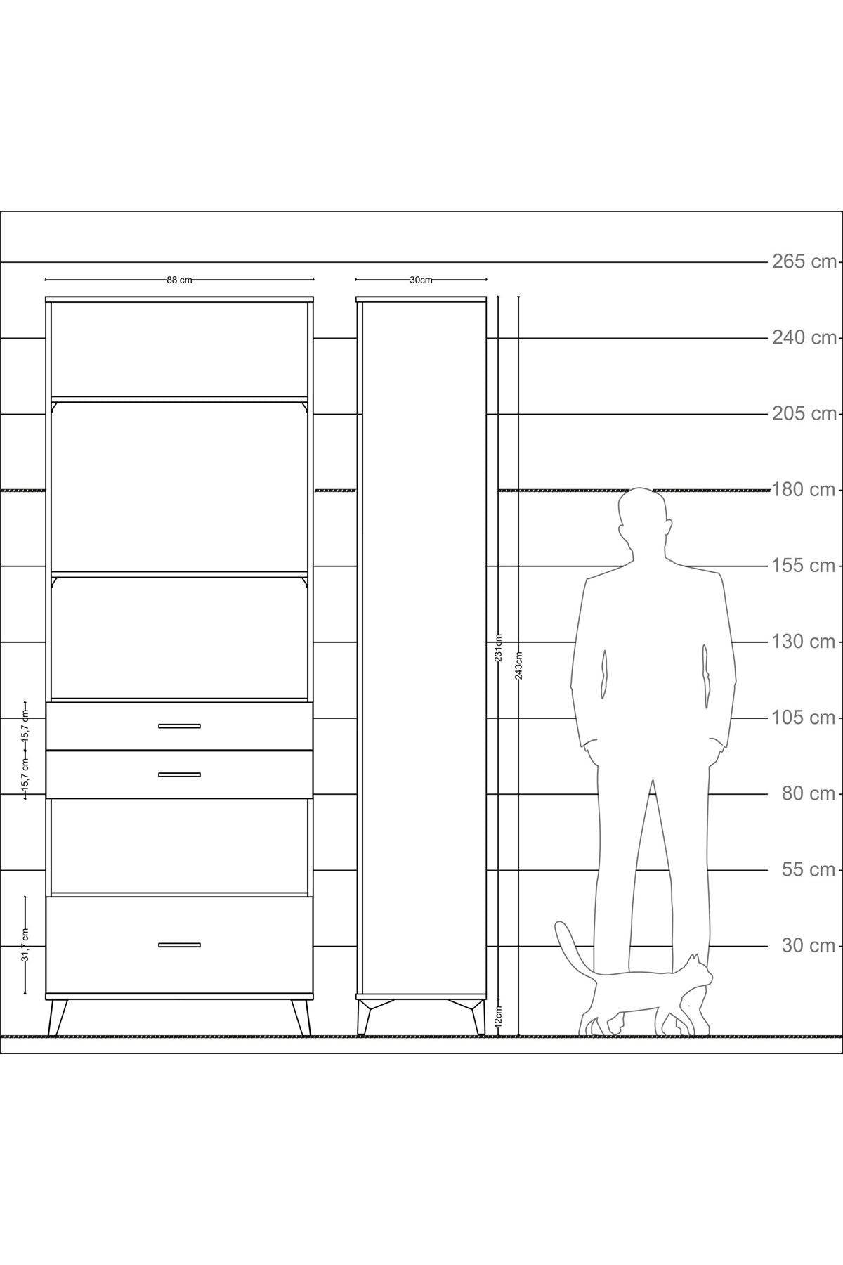 Arges Dolap 4 Raflı 3 Çekmeceli 88x30x243 Çam-Antrasit