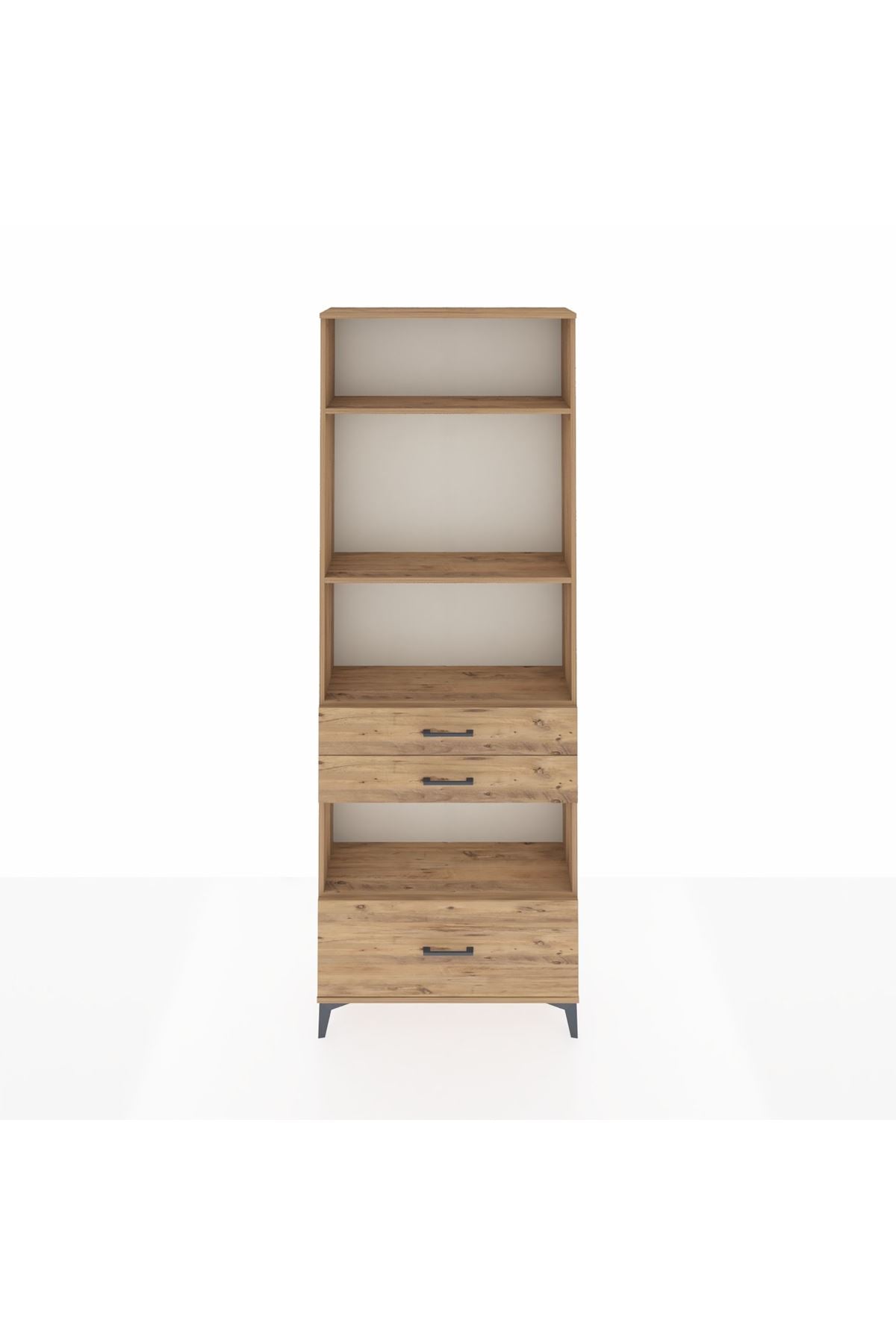 Arges Dolap 4 Raflı 3 Çekmeceli 88x30x243 Çam-Çam