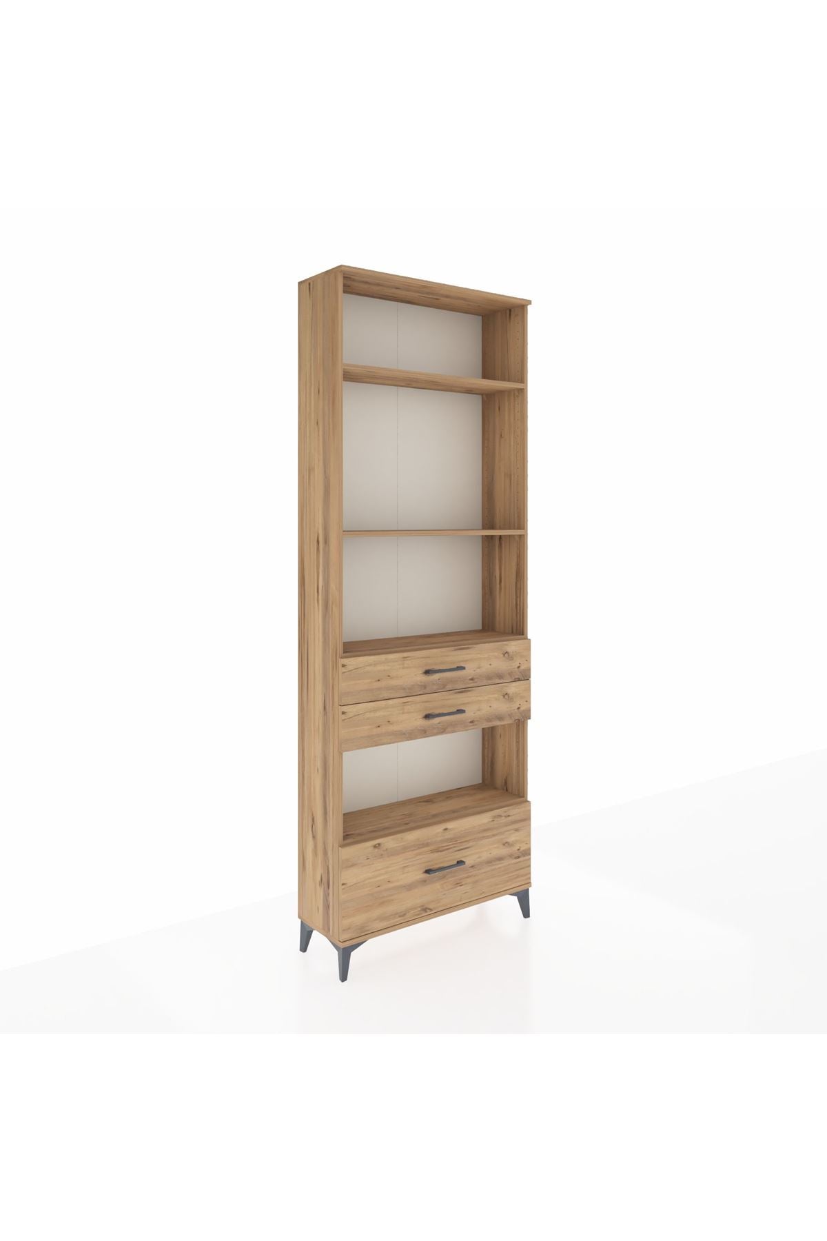 Arges Dolap 4 Raflı 3 Çekmeceli 88x30x243 Çam-Çam