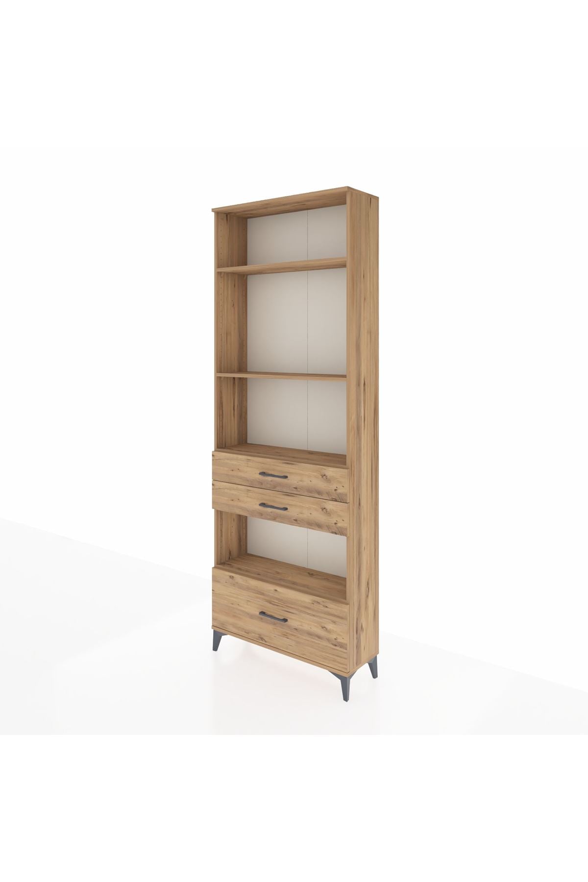 Arges Dolap 4 Raflı 3 Çekmeceli 88x30x243 Çam-Çam