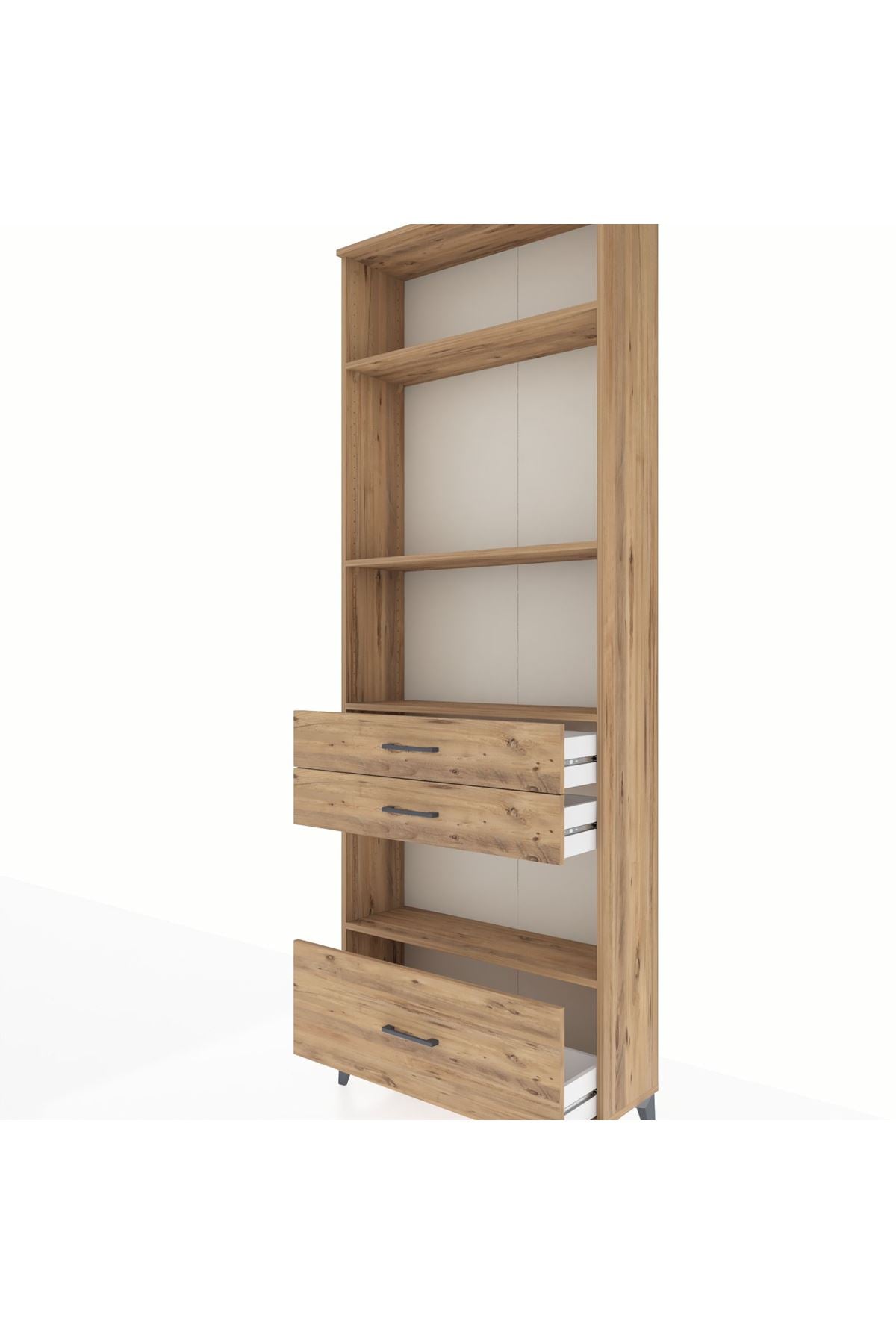 Arges Dolap 4 Raflı 3 Çekmeceli 88x30x243 Çam-Çam