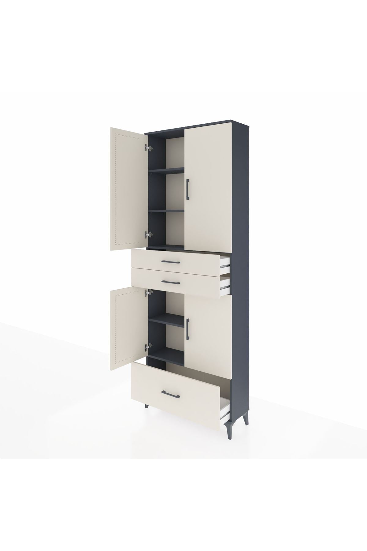 Arges Dolap 5 Raflı 3 Çekmeceli 4 Kapaklı 88x30x243 Antrasit-Aytaşı