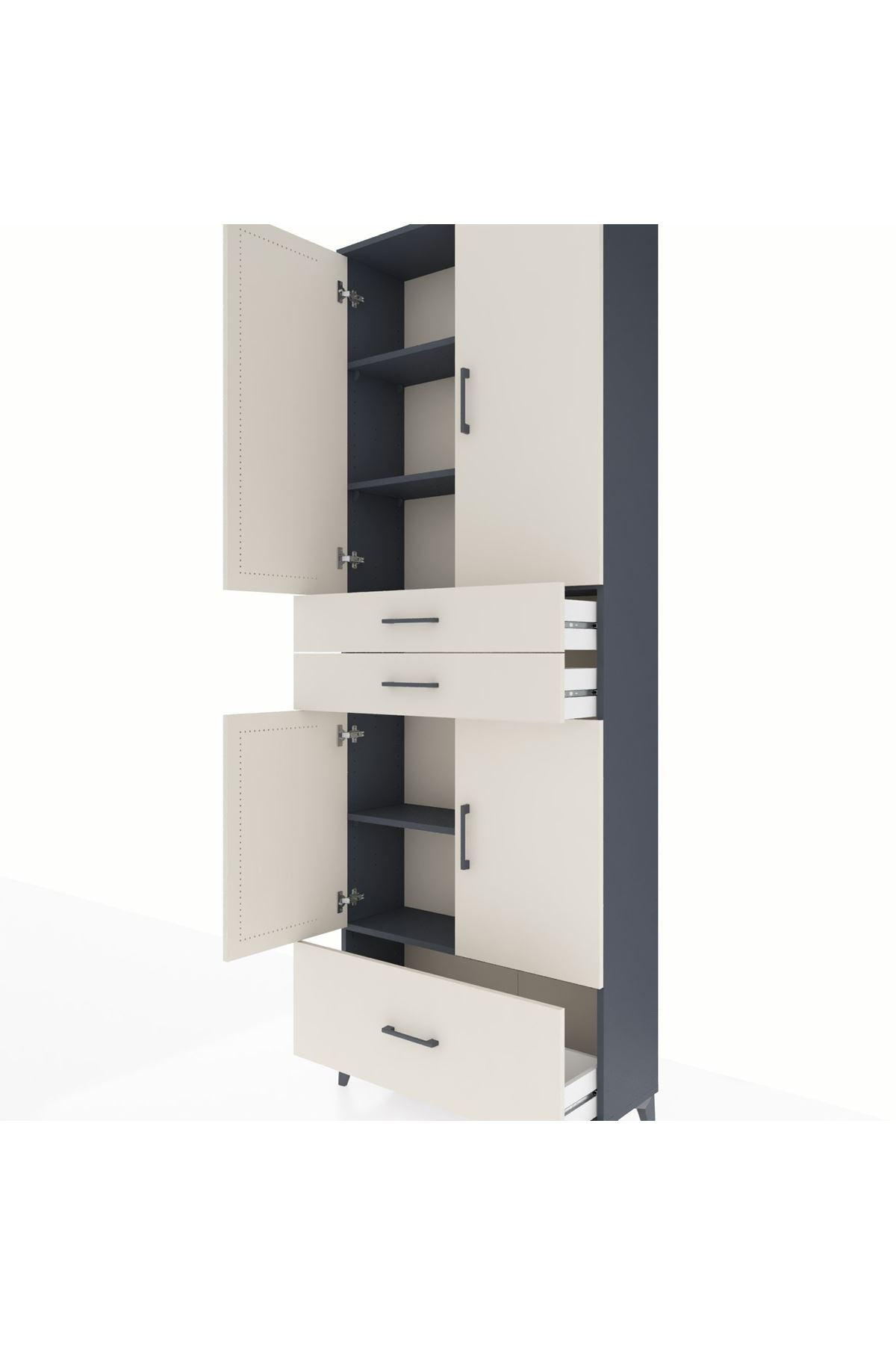 Arges Dolap 5 Raflı 3 Çekmeceli 4 Kapaklı 88x30x243 Antrasit-Aytaşı