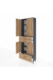 Arges Dolap 5 Raflı 3 Çekmeceli 4 Kapaklı 88x30x243 Antrasit-Çam