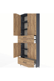 Arges Dolap 5 Raflı 3 Çekmeceli 4 Kapaklı 88x30x243 Antrasit-Çam