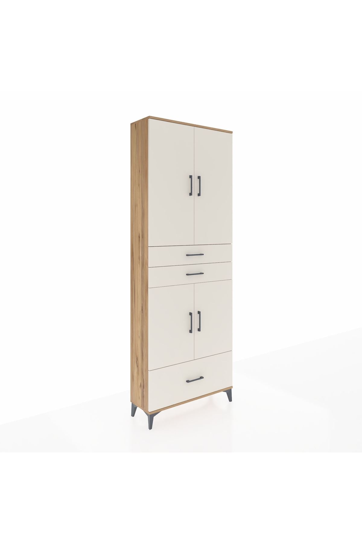 Arges Dolap 5 Raflı 3 Çekmeceli 4 Kapaklı 88x30x243 Çam-Aytaşı