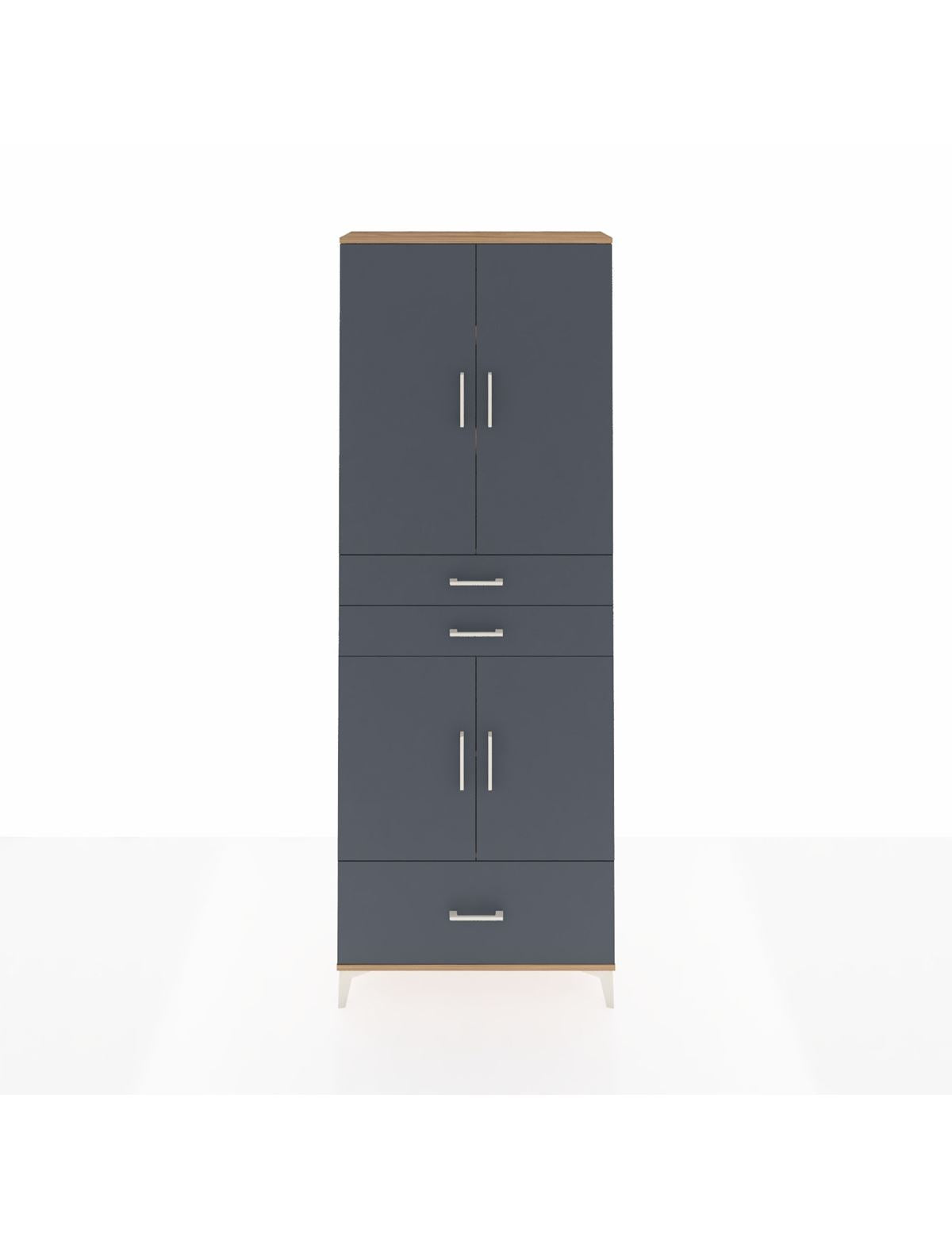 Arges Dolap 5 Raflı 3 Çekmeceli 4 Kapaklı 88x30x243 Çam-Antrasit