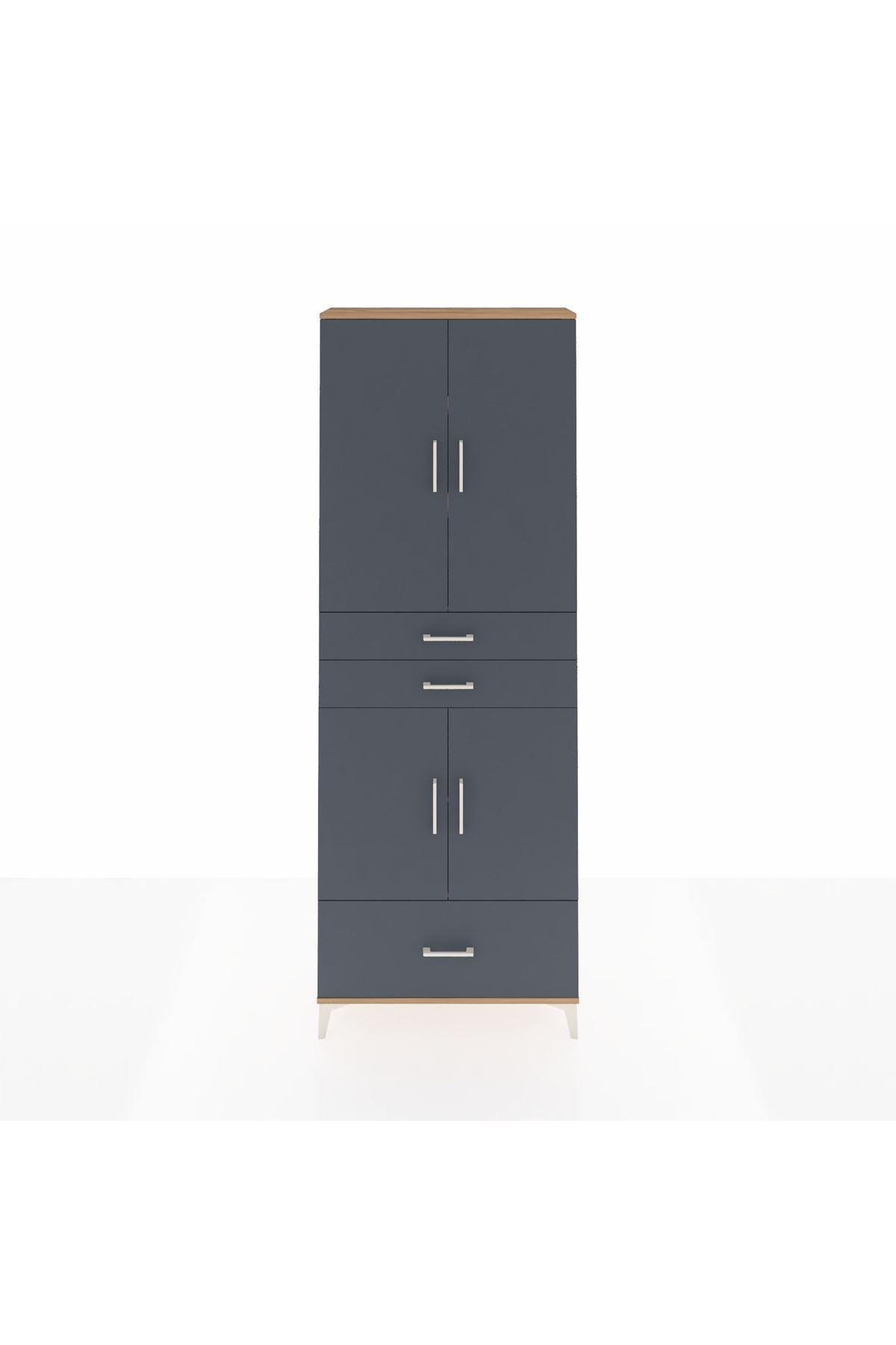 Arges Dolap 5 Raflı 3 Çekmeceli 4 Kapaklı 88x30x243 Çam-Antrasit