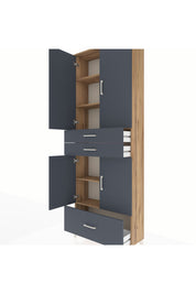 Arges Dolap 5 Raflı 3 Çekmeceli 4 Kapaklı 88x30x243 Çam-Antrasit