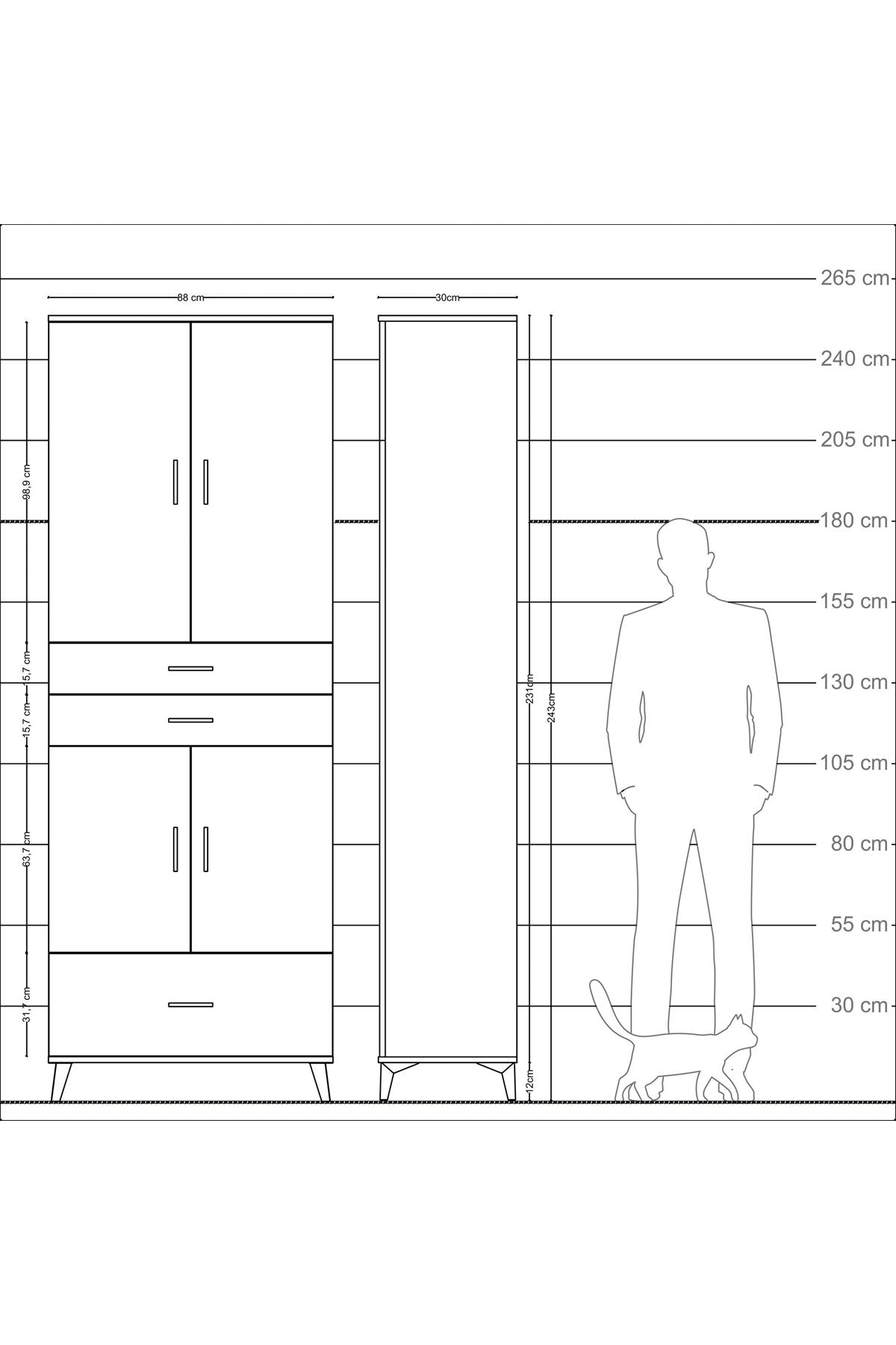 Arges Dolap 5 Raflı 3 Çekmeceli 4 Kapaklı 88x30x243 Çam-Antrasit
