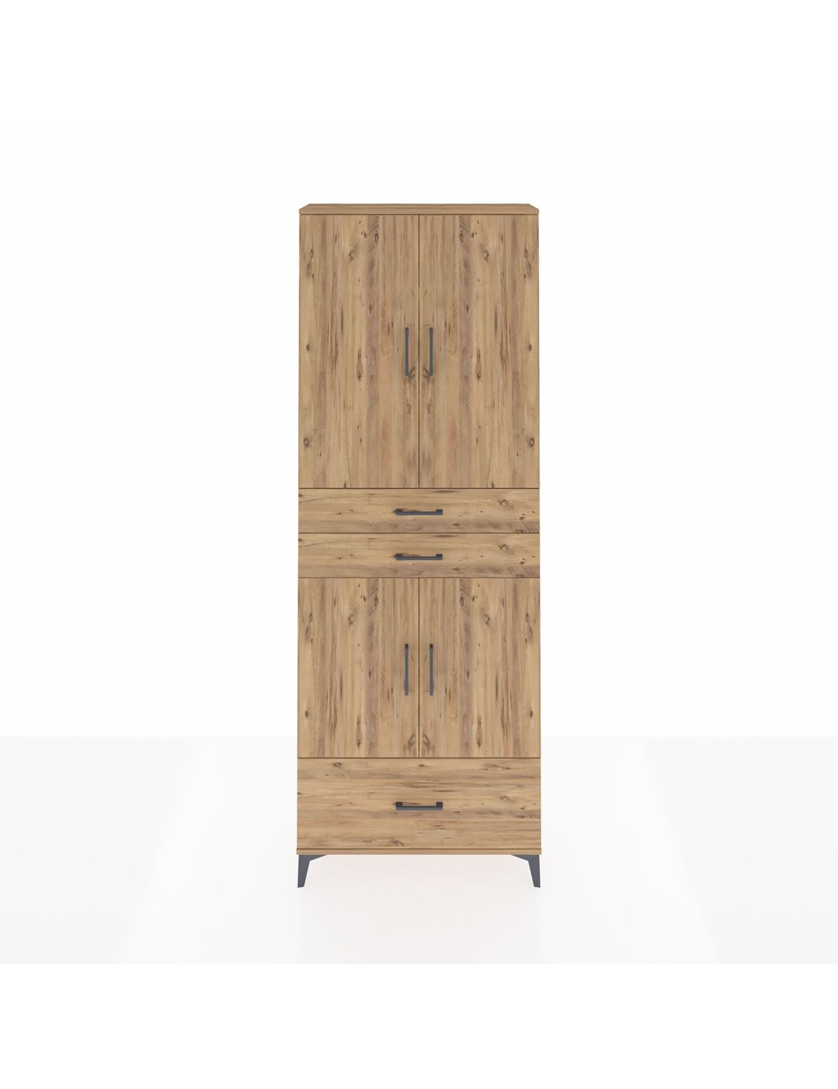 Arges Dolap 5 Raflı 3 Çekmeceli 4 Kapaklı 88x30x243 Çam-Çam