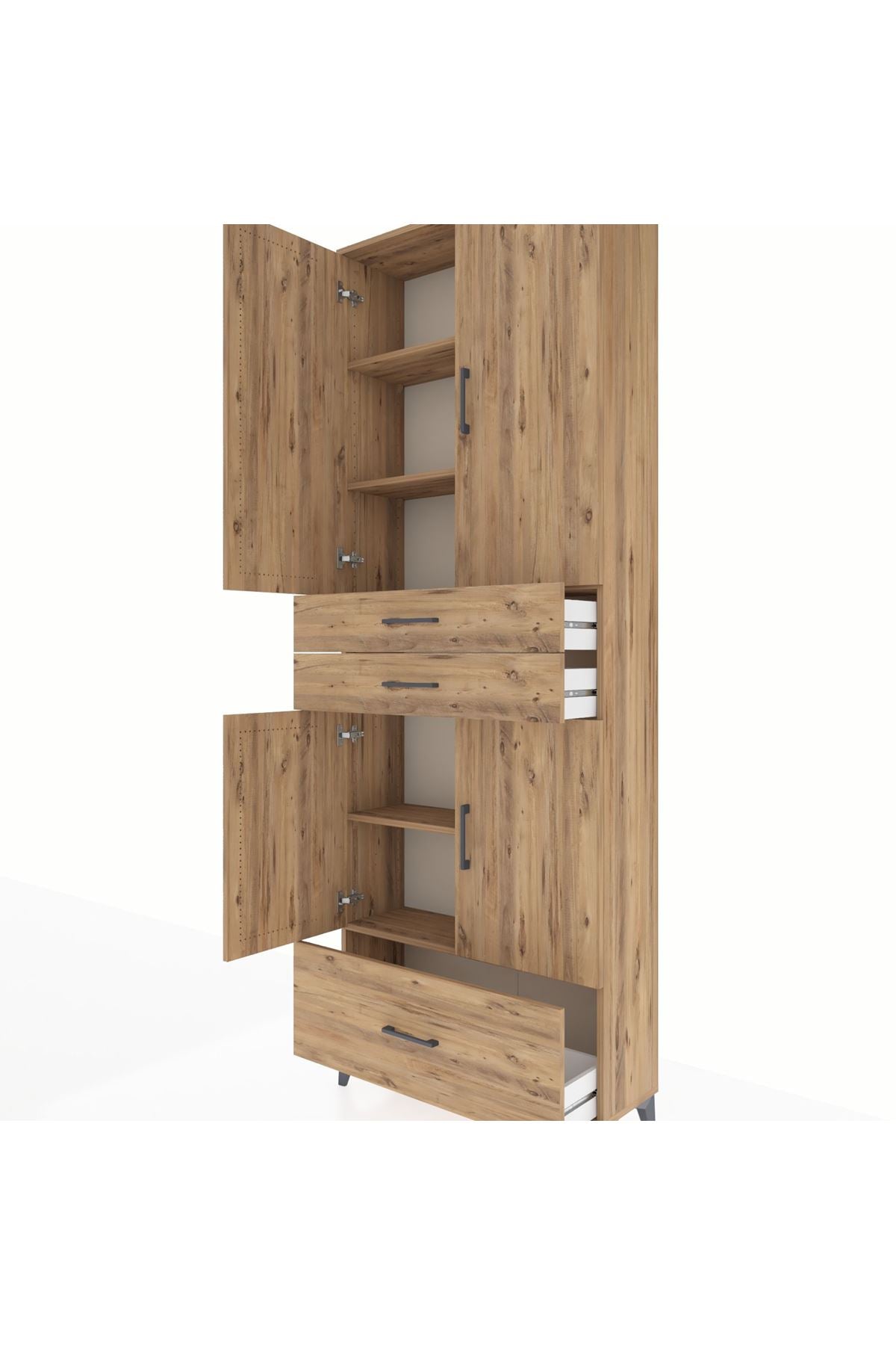 Arges Dolap 5 Raflı 3 Çekmeceli 4 Kapaklı 88x30x243 Çam-Çam