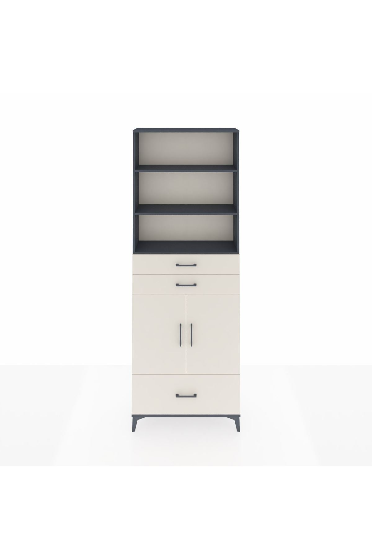 Arges Dolap 5 Raflı 3 Çekmeceli 2 Kapaklı 88x30x243 Antrasit-Aytaşı