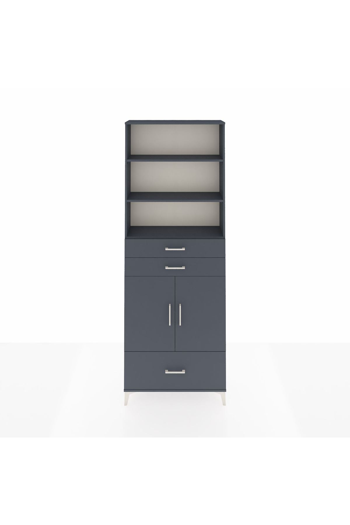 Arges Dolap 5 Raflı 3 Çekmeceli 2 Kapaklı 88x30x243 Antrasit-Antrasit