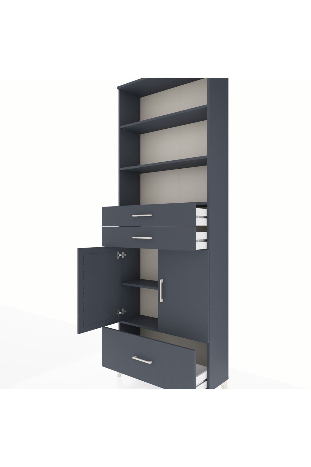 Arges Dolap 5 Raflı 3 Çekmeceli 2 Kapaklı 88x30x243 Antrasit-Antrasit