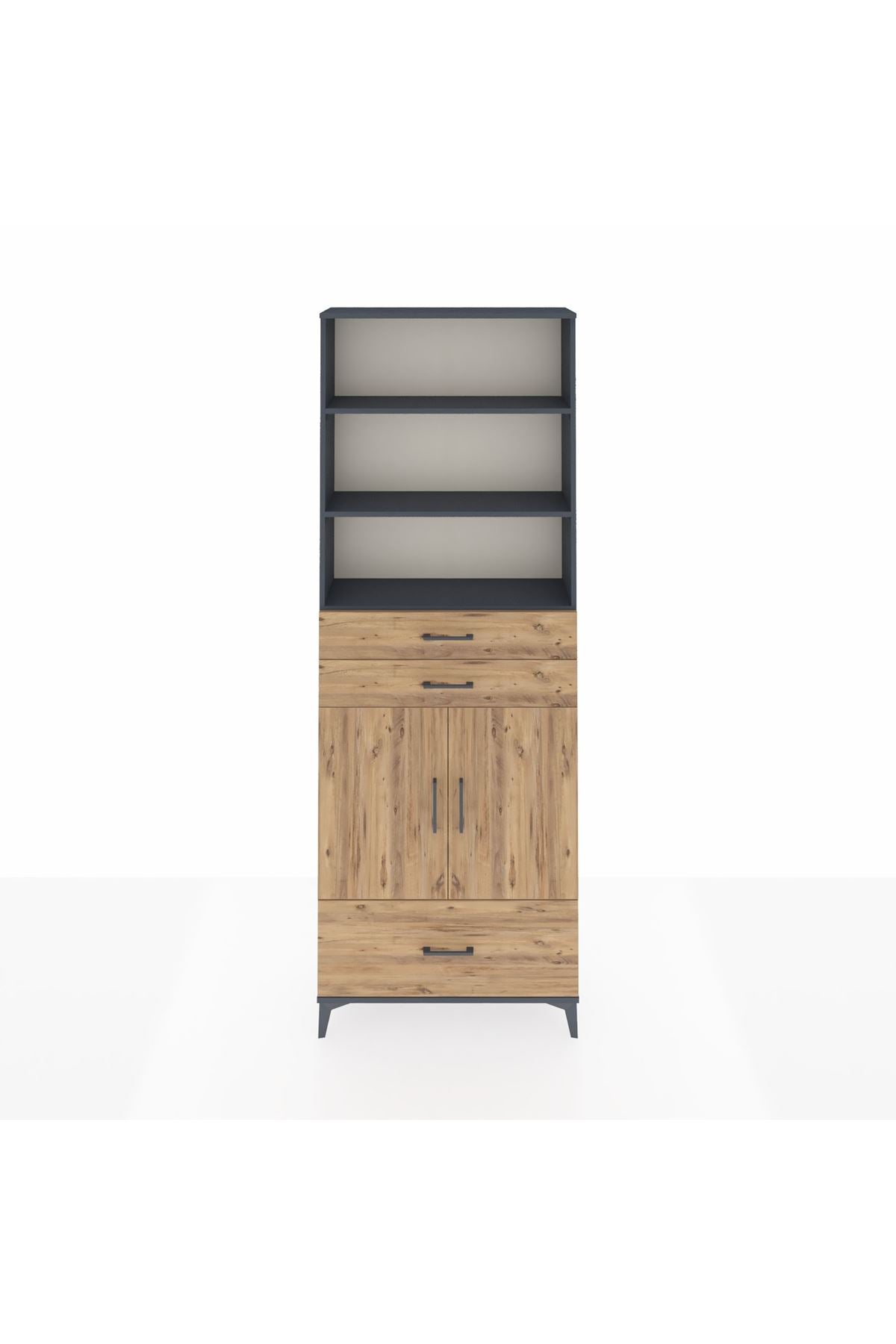 Arges Dolap 5 Raflı 3 Çekmeceli 2 Kapaklı 88x30x243 Antrasit-Çam